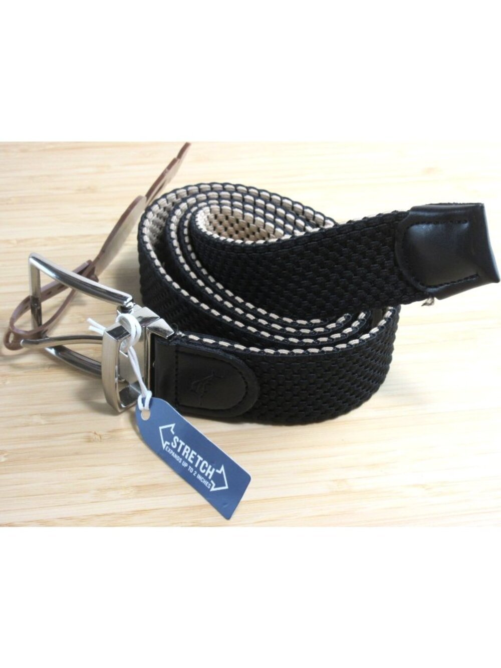 Tommy Bahama Men's Reversible Fabric Stretch Belt Black Khaki Metal Buckle NWT